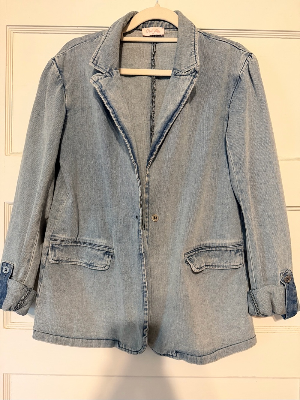 Pink Lily Light Blue Denim Blazer Jacket